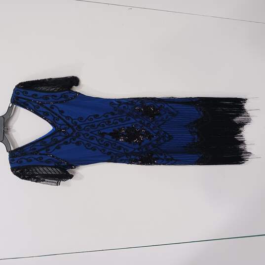 Babeyond Flapper Women's Blue Beaded V Neck Dress Size M image number 2