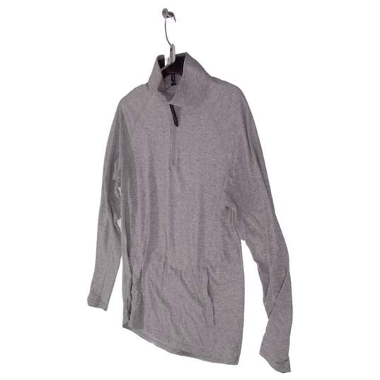 Womens Gray Solid Long Sleeve Mock Neck Kangaroo Pocket Sweatshirt Size Medium image number 2