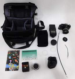 Nikon EM SLR 35mm Film Camera W/ Lens Flash Case Accessories