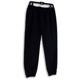 Womens Black Stretch Drawstring Pockets Elastic Waist Jogger Pants Size Small