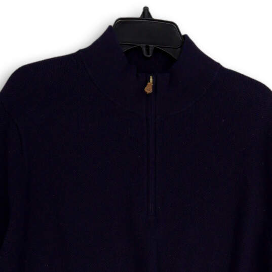 Mens Blue Knitted Long Sleeve Mock Neck Quarter Zip Pullover Sweater Size L image number 3