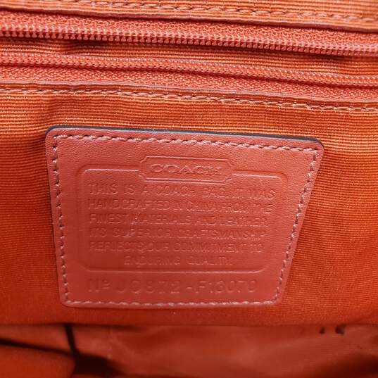 Coach Signature Hampton Satchel Purse Handbag Orange Leather Trim image number 8