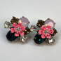 Designer J. Crew Gold-Tone Crystal Cut Stone Floral Bunch Stud Earrings image number 3