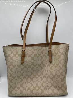Coach Womens Beige Brown Logo Printed Leather Trim Double Handle Tote Bag alternative image