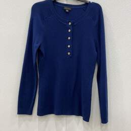 Womens Blue Long Sleeve Round Neck Henley Sweater Size XL