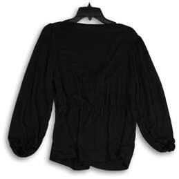 Womens Black Balloon Sleeve V-Neck Pullover Peplum Blouse Top Size Large alternative image