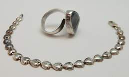 925 Chunky Hematite Ring & Heart Linked Bracelet 21.0g