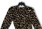 Womens Black Brown Animal Print Tie Waist Long Sleeve Wrap Dress Size M image number 4