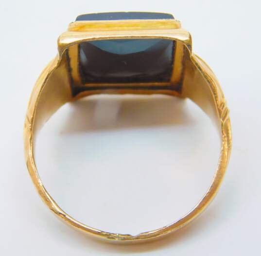 Vintage 10K Gold Carved Warrior Intaglio Onyx Rectangle Statement Ring 6.7g image number 4