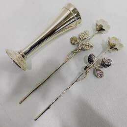 Pair of Godinger Crystal Petal Silverplate Roses w/ Trumpet Vase alternative image