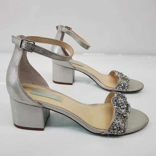 Betsey Johnson Women's Metallic Silver Embellished Block Heels Size 10 image number 3