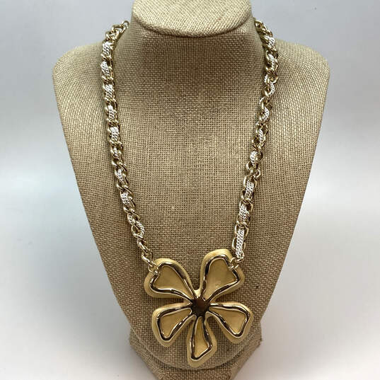 Designer Betsey Johnson Gold-Tone Link Chain Flower Pendant Necklace image number 1