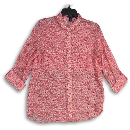 Gap Womens Pink Floral Long Roll Tab Sleeve Spread Collar Button-Up Shirt Size S image number 1