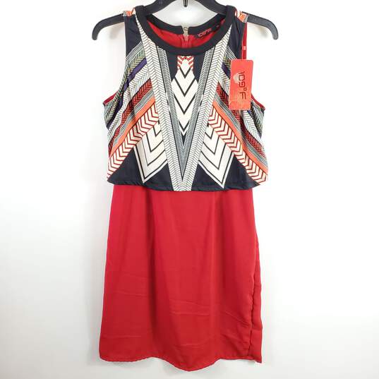 109F Women Red Tiered Patterned Dress M NWT image number 1