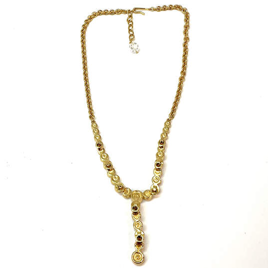 Designer Swarovski Gold-Tone Crystal Clear Rhinestone Y Drop Chain Necklace image number 2