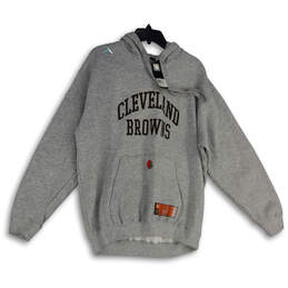 NWT Mens Gray Cleveland Browns Kangaroo Pocket Pullover Hoodie Size Large