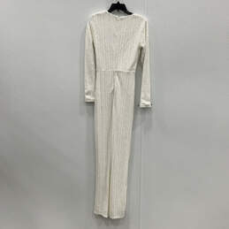 NWT Womens White Sequin Long Sleeve V-Neck Back-Zip Maxi Dress Size Small alternative image