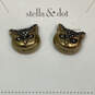 Designer Stella & Dot Gold-Tone Rhinestone Owl Fashionable Stud Earrings image number 3