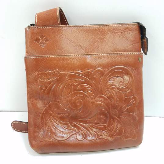 Patricia Nash Leather Girona Tooled Crossbody Bag Cognac image number 1