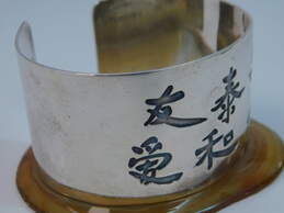 MFA Boston 925 Sterling Silver Kanji Affirmations Etched Cuff Bracelet 58.3g
