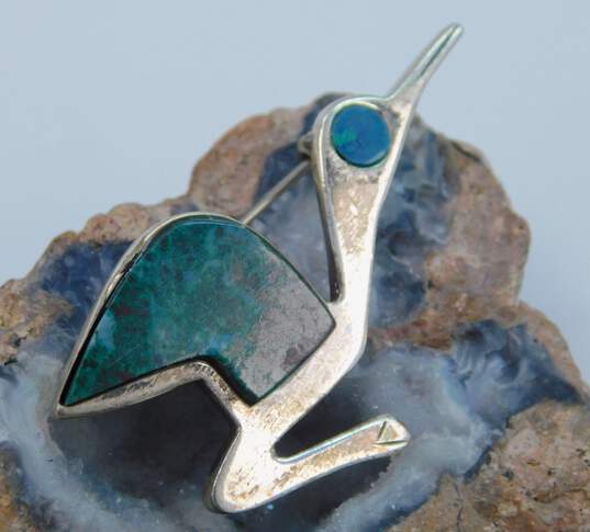 Artisan T Goizueta 925 Sterling Silver Turquoise Bird Brooch 5.3g image number 2