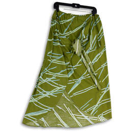 Womens Green Elastic Waist Stretch Pull-On Midi Wrap Skirt One Size