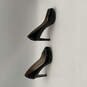 Womens Black Leather Peep Toe Slip On Block Platform Heels Size 7 M image number 3