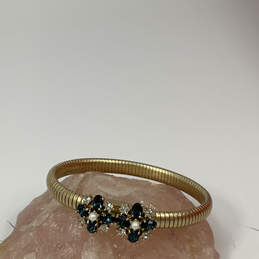 Designer Juicy Couture Gold-Tone Blue Rhinestone Pearl Bangle Bracelet