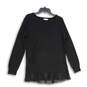 Womens Black Knitted Long Sleeve Round Neck Pullover Sweater Size Medium image number 1