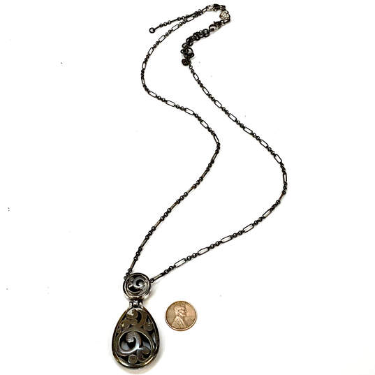 Designer Brighton Silver-Tone Link Chain Teardrop Shape Pendant Necklace image number 3