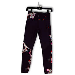 Womens Purple Floral Elastic Waist Pockets Compression Leggings Size XS