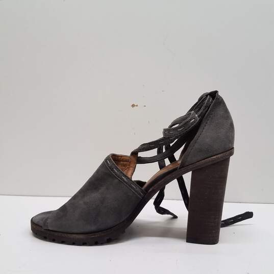 FRYE Suzie Gray Suede Ankle Wrap Strap Peep Toe Block Heels Shoes Size 8 M image number 2