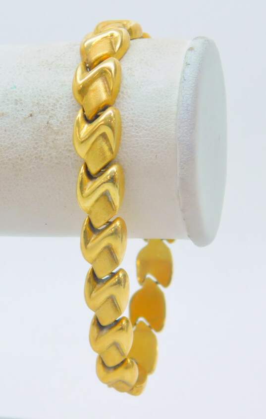 14K Gold Brushed Textured & Smooth Puffed Zig Zag Panels Linked Bracelet 15.6g image number 1