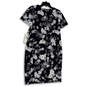 NWT Womens Blue White Floral Short Sleeve Back Zip Sheah Dress Size 14 image number 2