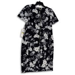 NWT Womens Blue White Floral Short Sleeve Back Zip Sheah Dress Size 14 alternative image