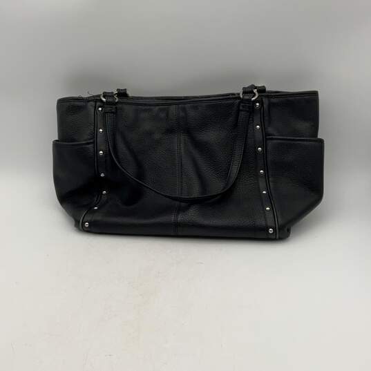 Coach Womens Black Leather Double Handle Inner Pocket Zipper Tote Bag Purse image number 2
