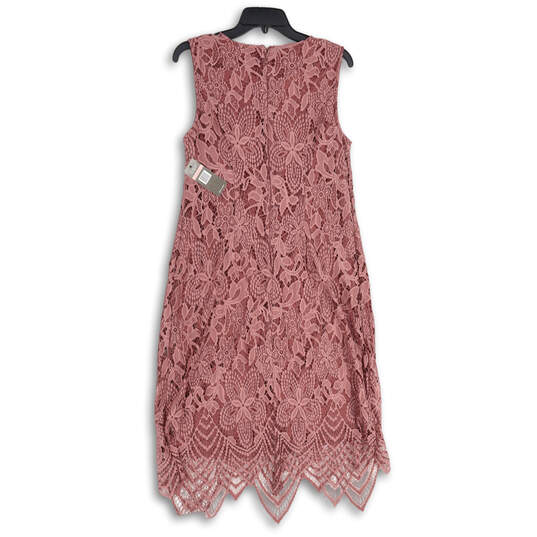 NWT Womens Pink Floral Lace Sleeveless Back Zip Midi Shift Dress Size 14W image number 2