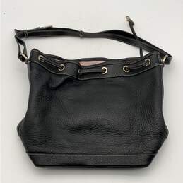 Womens Black Leather Inner Outer Zipper Pocket Drawstring Bucket Bag Purse alternative image
