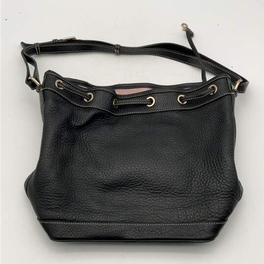 Womens Black Leather Inner Outer Zipper Pocket Drawstring Bucket Bag Purse image number 2