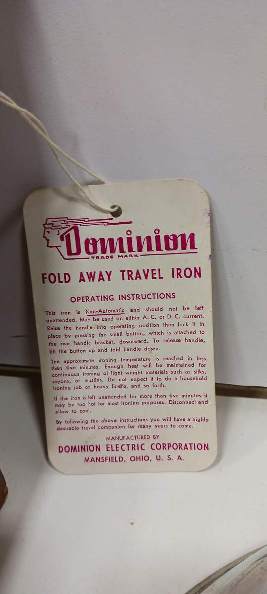 Vintage Dominion Fold Away Travel Iron w/Cable and Case image number 2