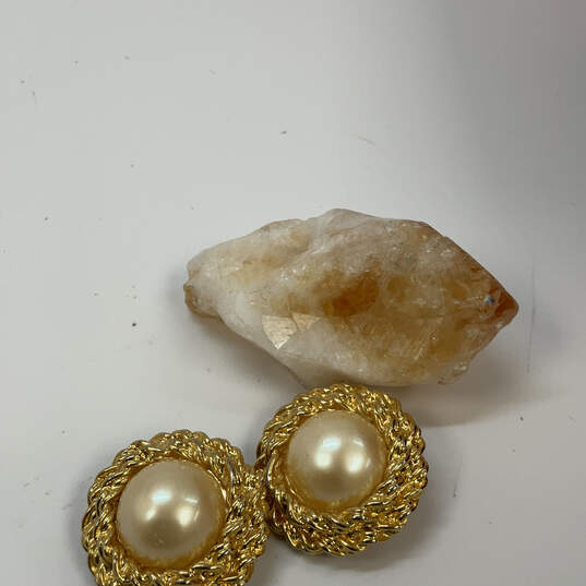 Designer Joan Rivers Gold-Tone Off-White Faux Pearl Clip On Stud Earrings image number 1