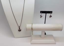 Romantic 925 Sterling Silver Pearl & Beaded Drop Earrings Amethyst Garnet & Peridot Pendant Necklace & Cut Out Bracelet 23.4g