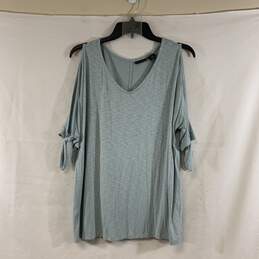 Women's Turquoise Heather Cold Shoulder Split Dolman Sleeve Top, Sz. M
