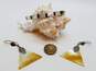 Artisan 925 White & Yellow Mother of Pearl Shell Triangle Drop Earrings & Inlay Hinged Bangle Bracelet 19.7g image number 4
