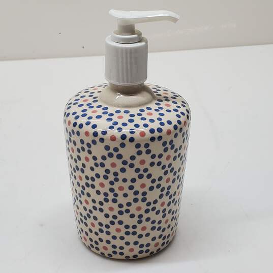 Set of Bathroom Ceramics Soap Pump and Small Lidded Container image number 6