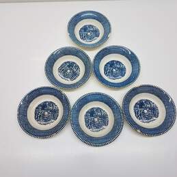 Vintage Imperial Blue Royal Currier & Ives 6 Piece Cereal Bowl Set