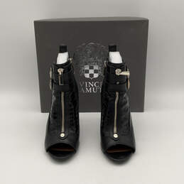 NIB Womens Kammie Black Leather Peep Toe Zipper Ankle Booties Size 6.5 M