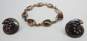 Taxco 925 Modernist Granulated Overlay Screw Earrings & Enamel Chunky Bracelet image number 1