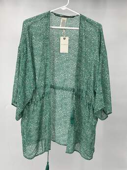 Womens Green Floral Print 3/4 Sleeve Kimono Blouse Top One Size T-0557239-E