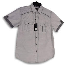 NWT Mens Gray Short Sleeve Collared Flap Pocket Button Up Shirt Size Small